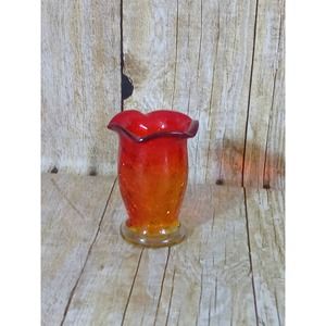 Crackle Glass Bud Vase Red and Yellow Ombre Miniature Succulent Air Plants (9A)